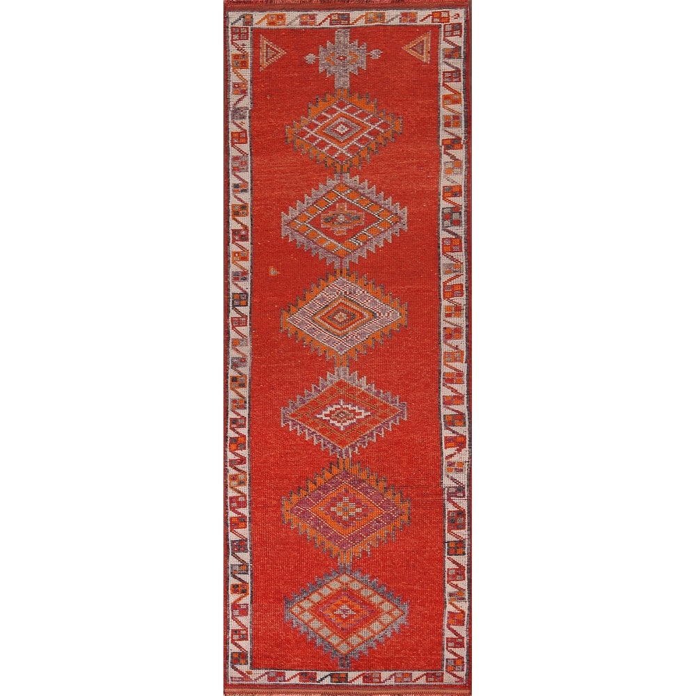 Oushak Turkish Vintage Runner Rug Hand-Knotted Tribal Wool Carpet - 3'4"x 11'10"