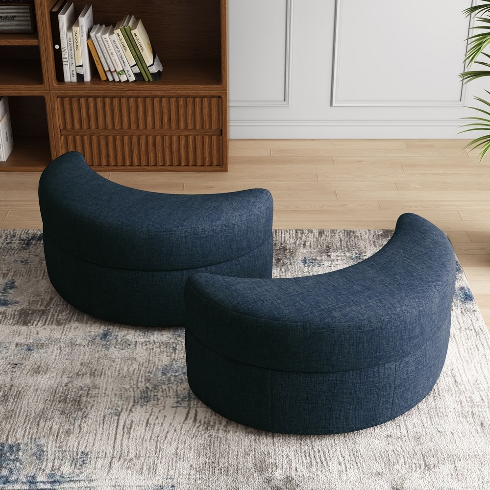 Moon Crescent Chenille Boucle Upholstered Ottoman Set of 2