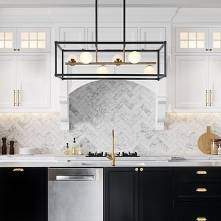 Carrall Modern 6-Light Black Gold Linear Chandelier Glass Pendant Light Fixture 28 L X 13.5 W X 9 H
