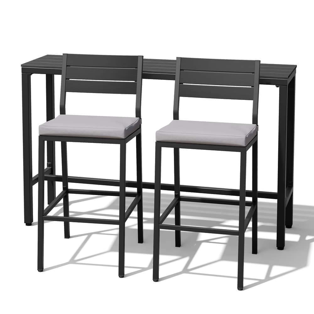 Outdoor 3-Piece Patio Bar Stools Set Rectangle Bar Table and Barstools with Cushion