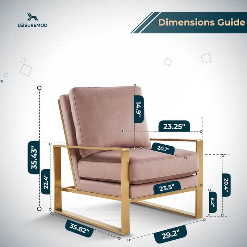 Jefferson Modern Velvet Accent Chair with Brushed Gold Frame, Removable Cushions, and Floor Protectors for Living Room or Office