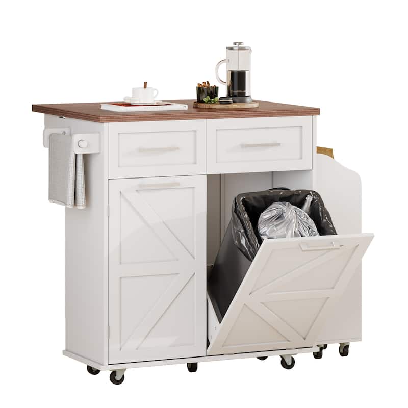 Kitchen Island with Drop Leaf, Kitchen Storage Cabinet with Removable Side Racks, Rolling Kitchen Cart with Towel Rack