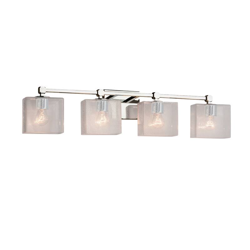 Justice Design Fusion Tetra 4-light Polished Chrome Bath Bar, Seeded Rectangle Shade - Polished Chrome