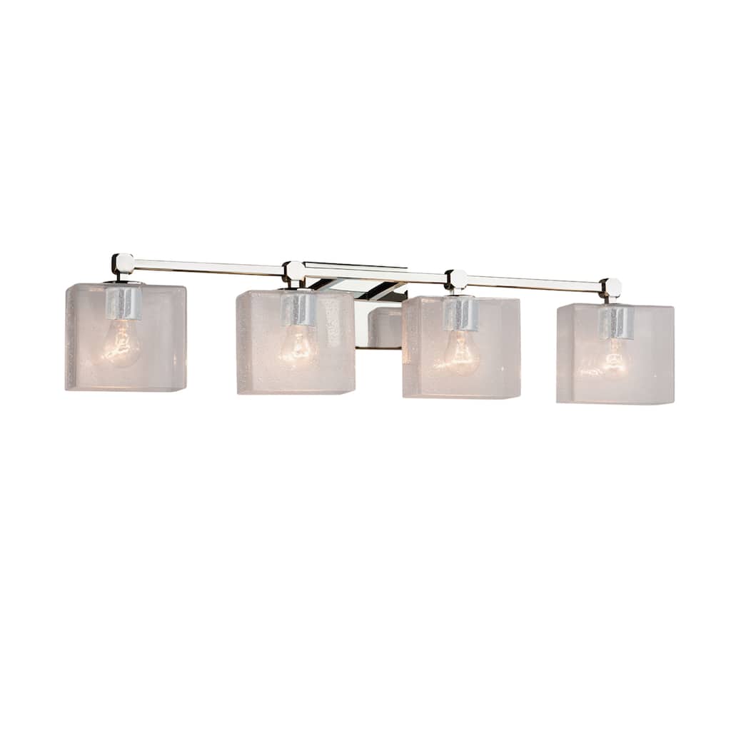 Justice Design Fusion Tetra 4-light Polished Chrome Bath Bar, Seeded Rectangle Shade - Polished Chrome