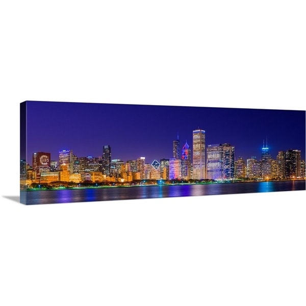 "Chicago skyline with Cubs World Series lights night, Chicago, Illinois" Canvas Wall Art
