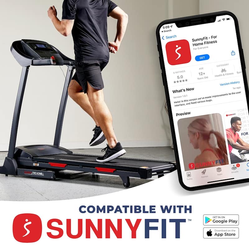 Sunny Health & Fitness Premium Auto-Incline Smart Treadmill Exclusive SunnyFit® App