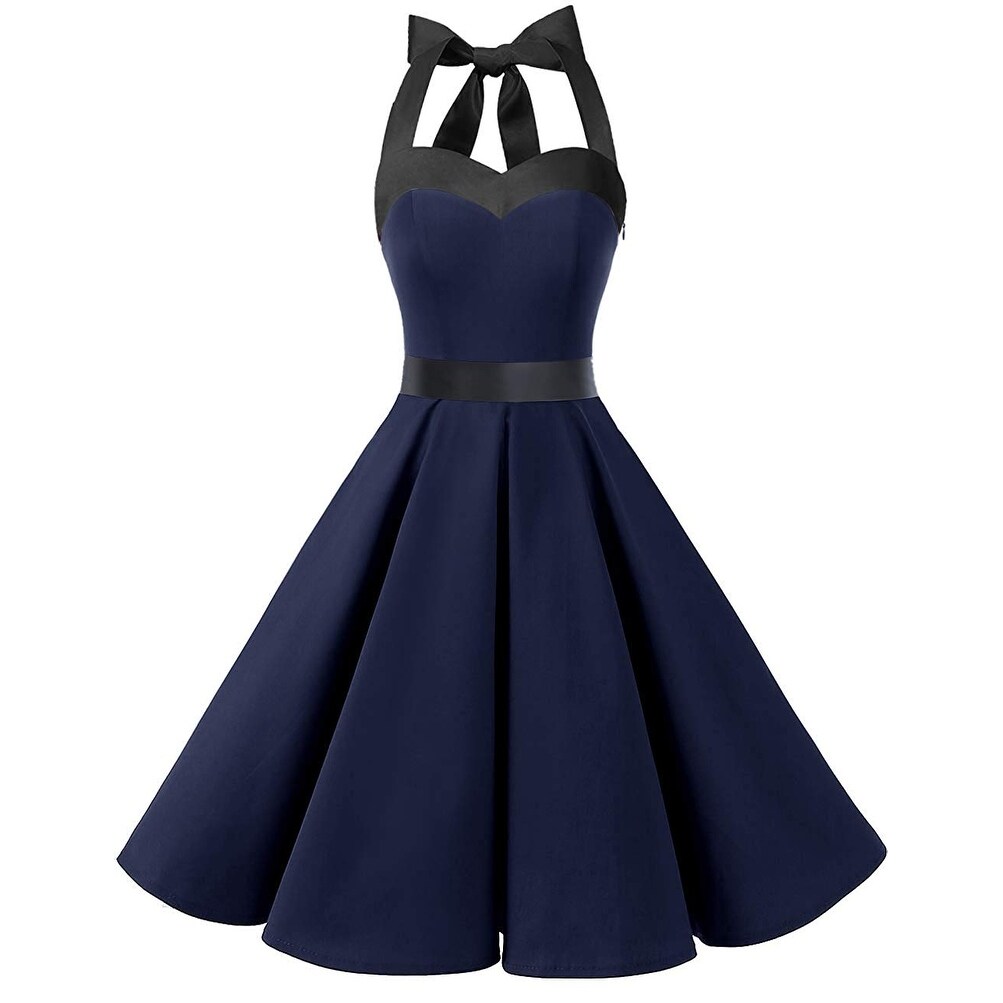 Shop Dressy Star Blue Black Halter Women S Size Xxl Pleated A Line