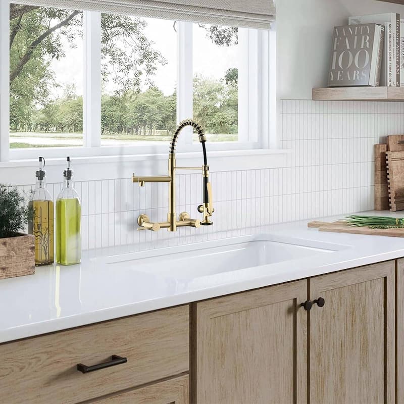 Dornberg Wall Mount Kitchen Faucet with Sprayer, 2 Handle Pull Down Faucet