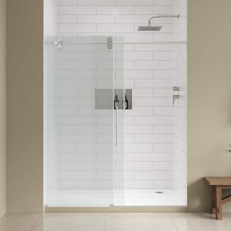 Reva Frameless Sliding Clear Alcove Shower Door Black