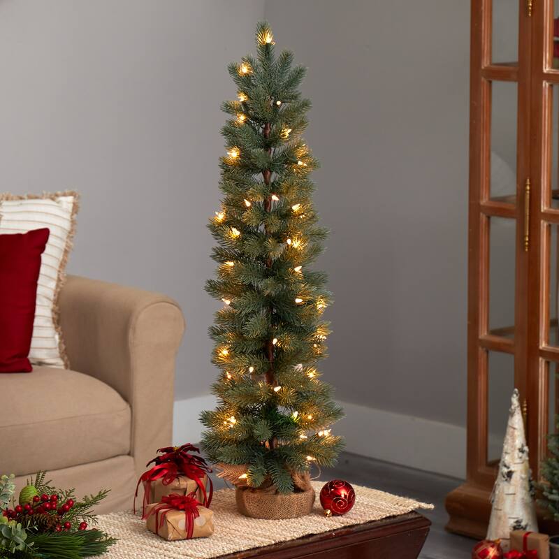 3' Pre-Lit Green Slim Pine Artificial Christmas Potted Tree, Warm White Lights - 3 Foot