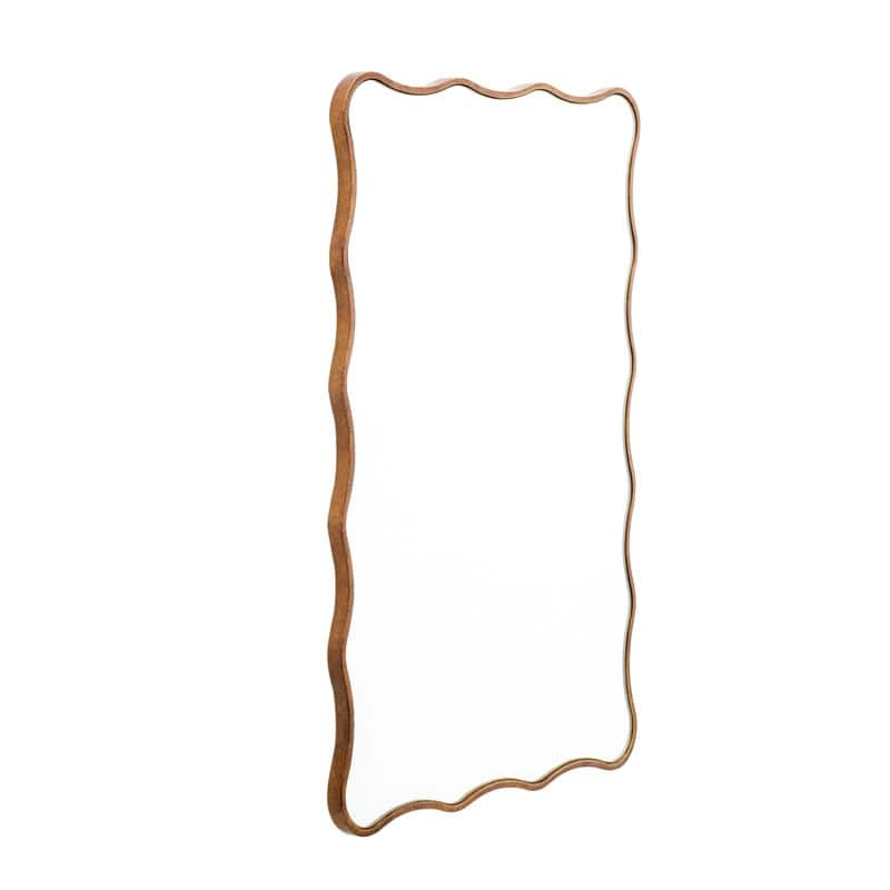 Antique Gold Wall Mirror Rectangle Wave Metal Accent Mirror - 30"×20"