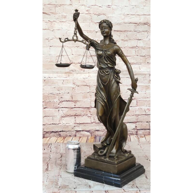 Justica Themis Blind Lady Of Justice Bronze Statue Sculpture On Marble Base By Mayer