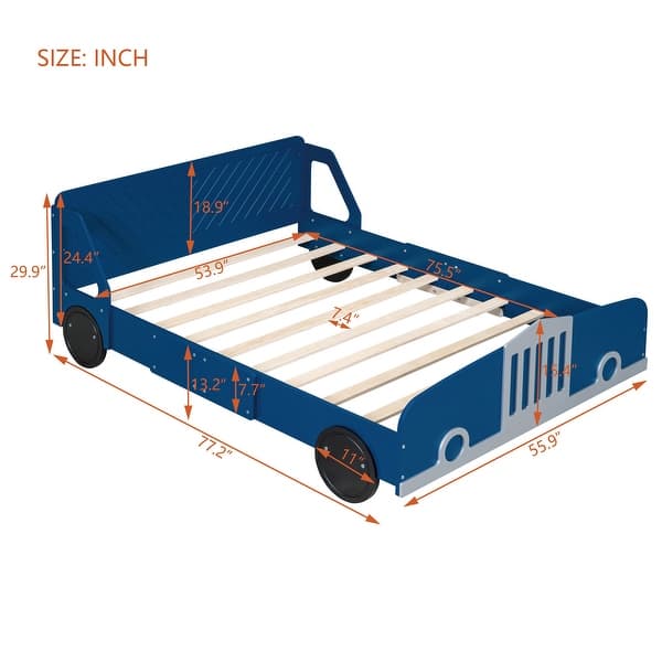 dimension image slide 2 of 6, Roomfitters Twin Size Car-Shaped Platform Bed with Wheels, Fun and Stylish Design for a Playful and Modern Bedroom