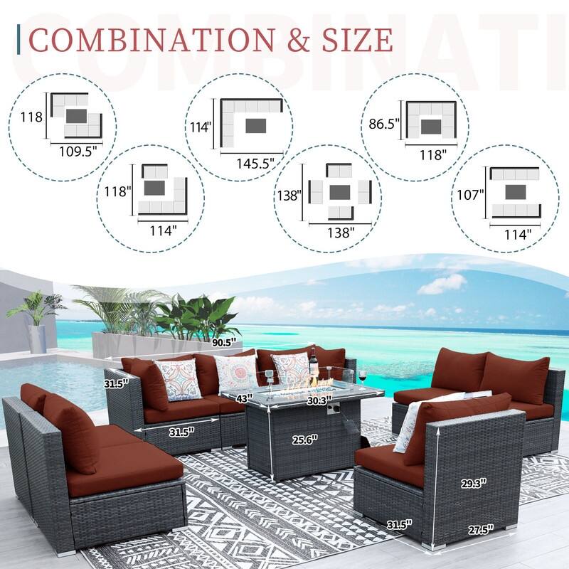 FINCATI Outdoor High-back Wicker Patio Sectional Set, 500 lbs Luxury Oversized Conversation Set, Spacious Couch Set