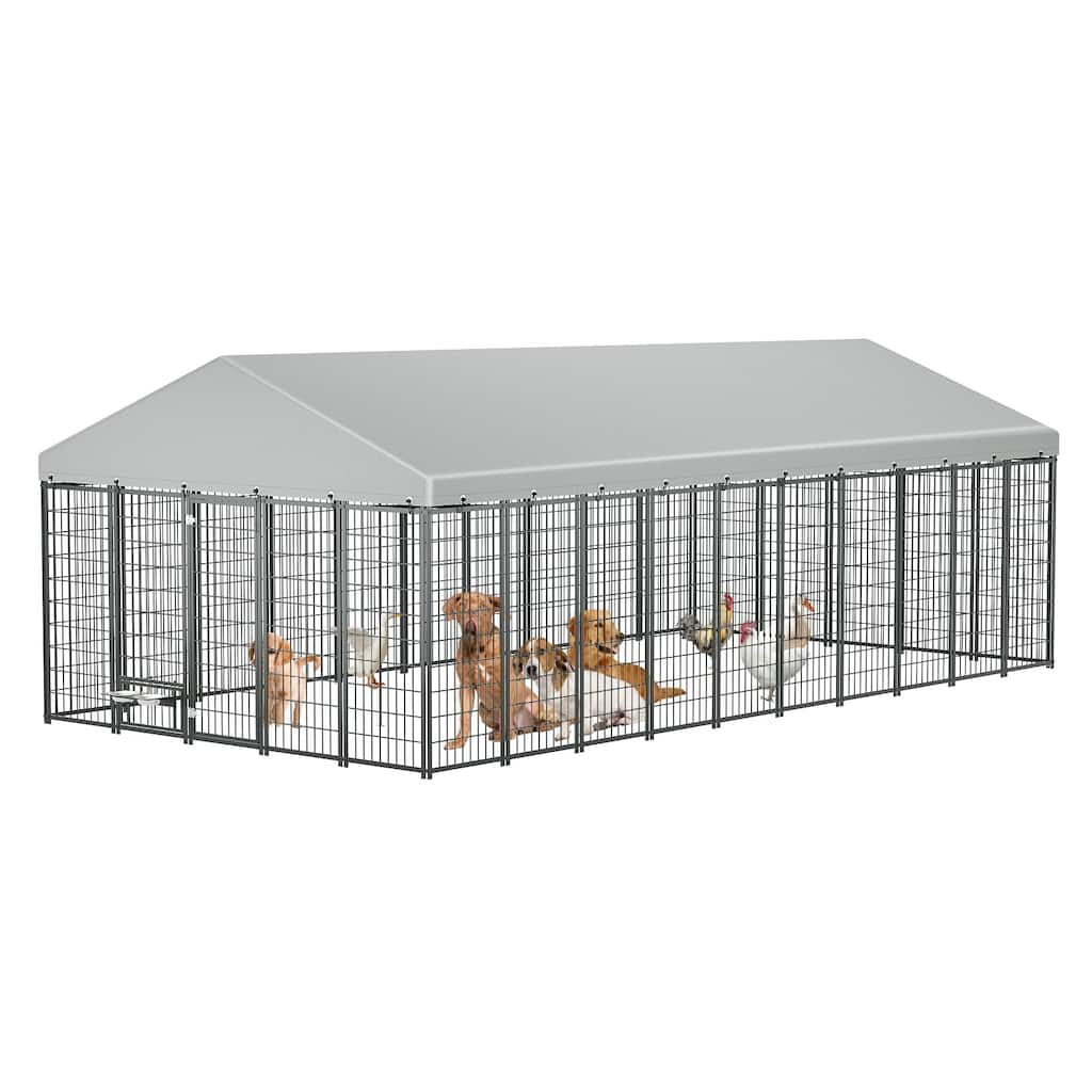 GDF Studio - Ironhaven Max Outdoor Dog Kennel with Feeding Station