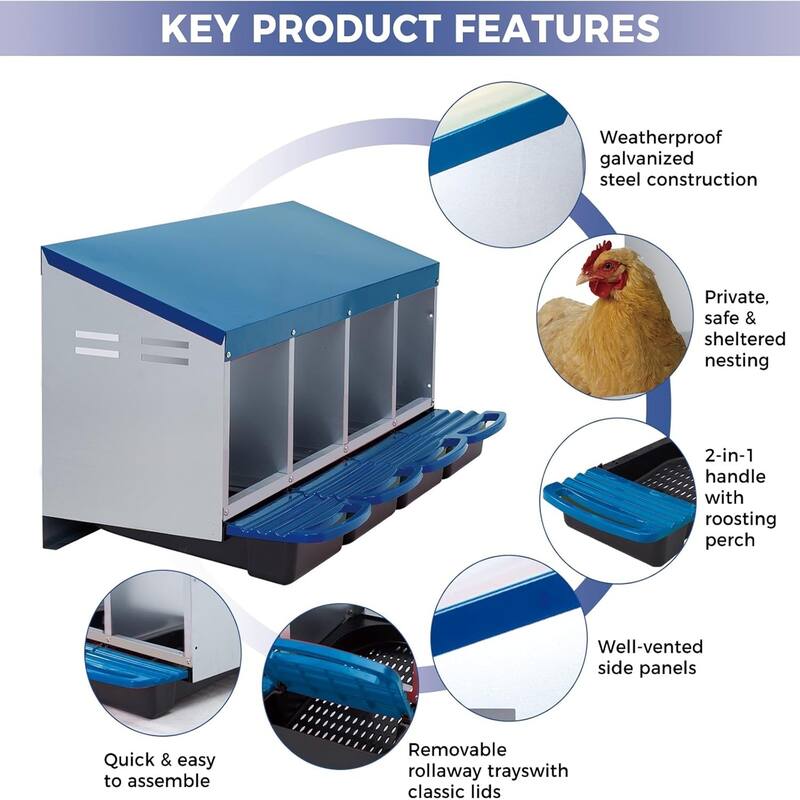 Roll-Away Nesting Boxes for Chickens Coop with Perch