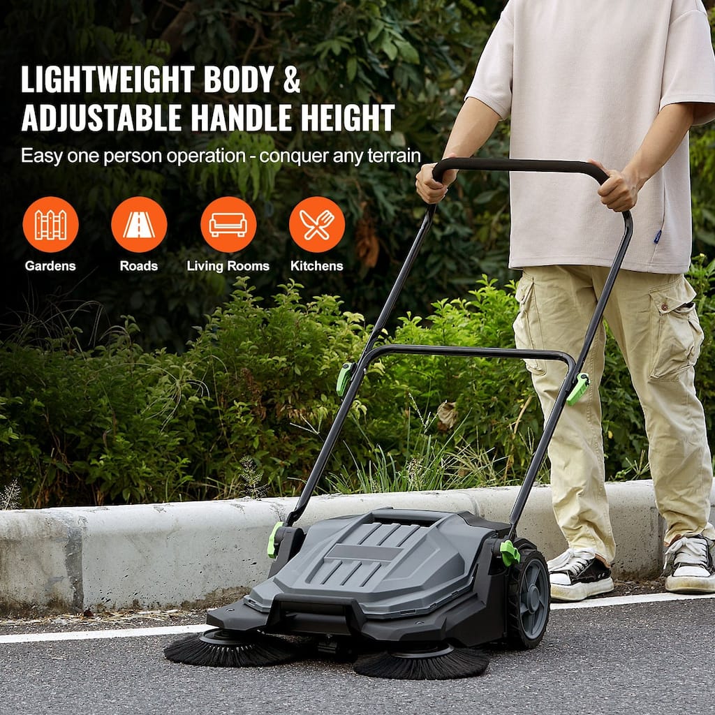 Walk-behind Hand Push Floor Sweeper Angle Height Adjustable Folding Handle