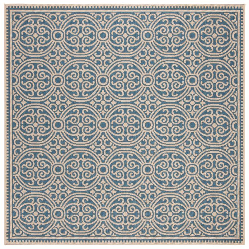 SAFAVIEH Beach House Guilene Indoor/ Outdoor Waterproof Patio Backyard Rug - 6'7" Square - Cream/Blue