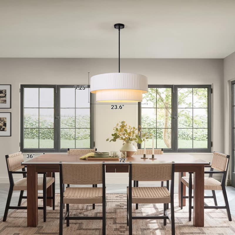 Modern 3-Light Drum Chandelier Fabric Shade Ceiling Hanging Pendant