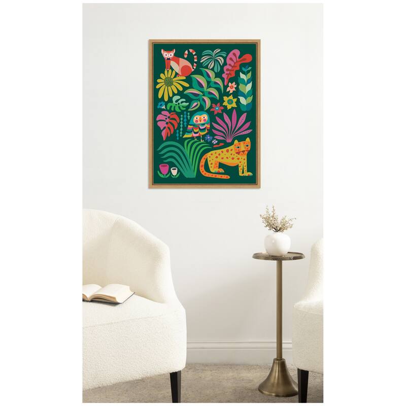 Kate and Laurel Jungle Animals by Rachel Lee Framed Canvas Wall Art Print