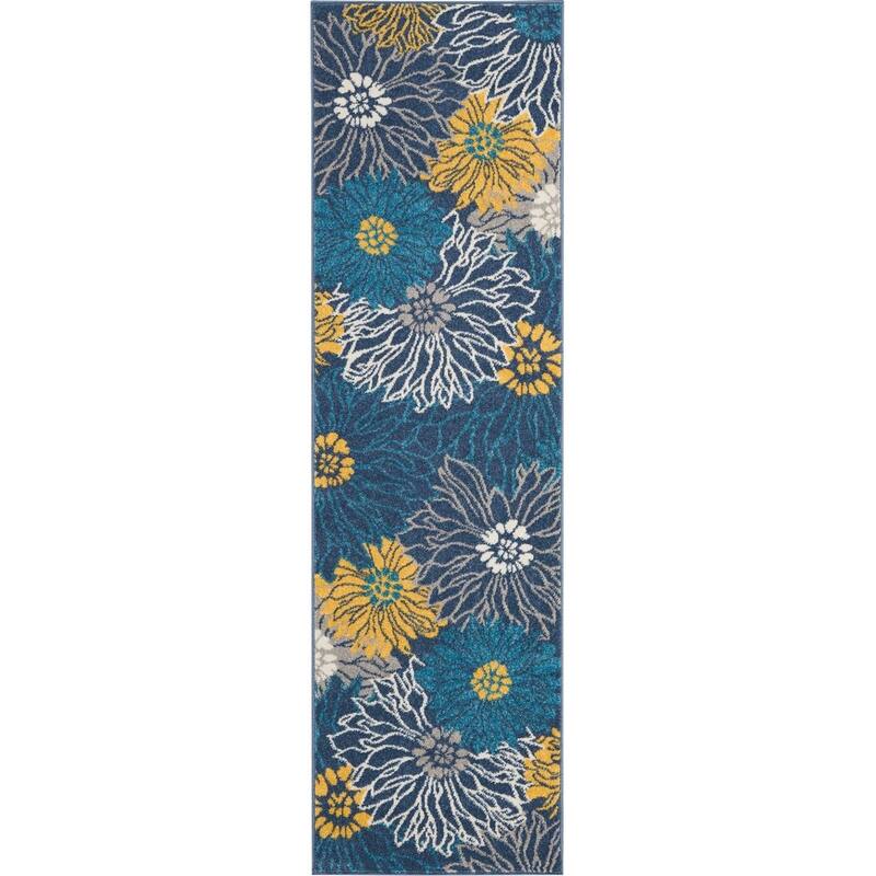 Blue Tropical Flower Rug - Overstock - 34190406