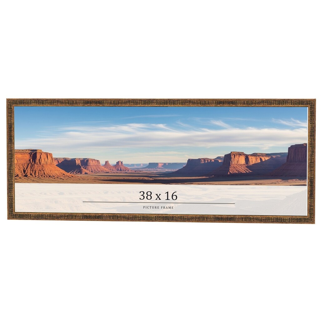 38x16 Frame Black Real Wood Picture Frame Kingsley Gold Distressed Photo Frame with UV Acrylic Foam Board Backing &