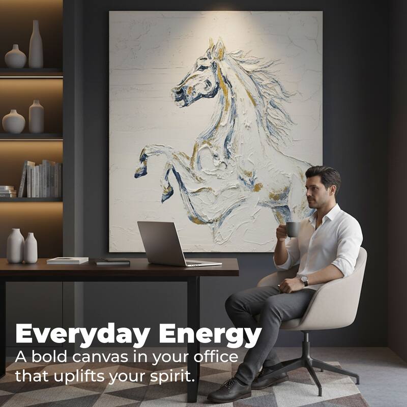 Majesty Hand Painted Oil Canvas Wall Art with Rearing Horse Design