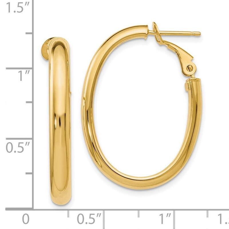 Curata 14k Yellow Gold Hinged Long Polished 30x4.1mm Oval Hoop Earrings