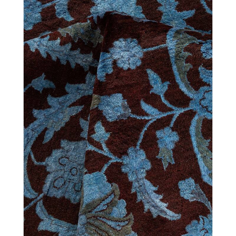 Overton Hand Knotted Wool Vintage Inspired Modern Contemporary Overdyed Blue Area Rug - 9' 2" x 12' 4"