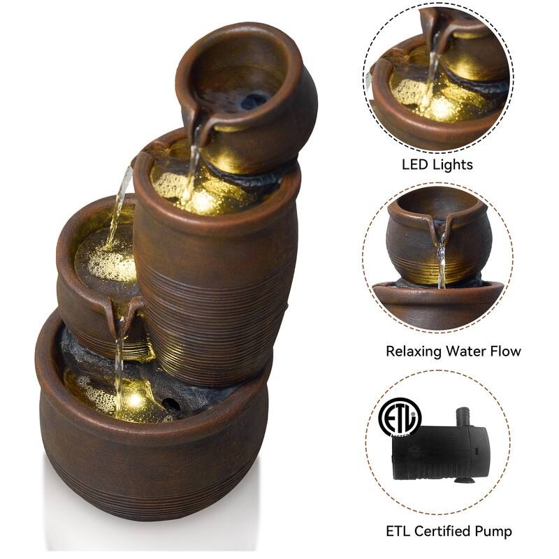 Handcrafted Outdoor Polyresin Fountain with LED Lights