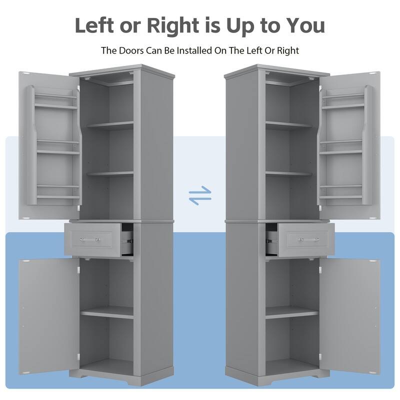 Bathroom Storage Cabinet Set of 2, Freestanding Storage Pantry with Adjustable Shelf & Racks