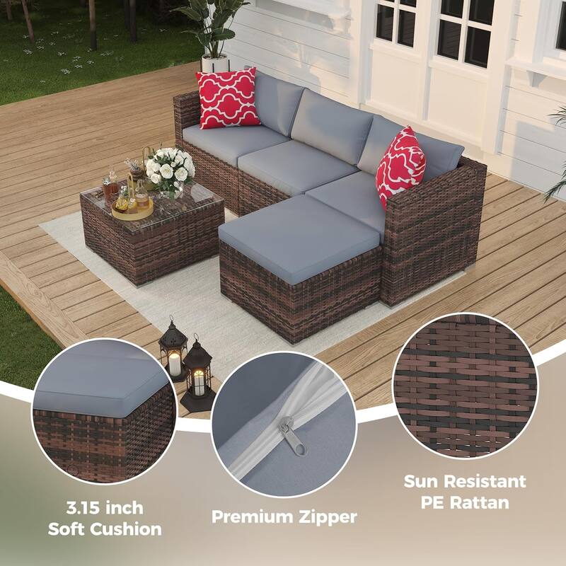 5-Piece Patio Conversation Set with Coffee Table for Garden