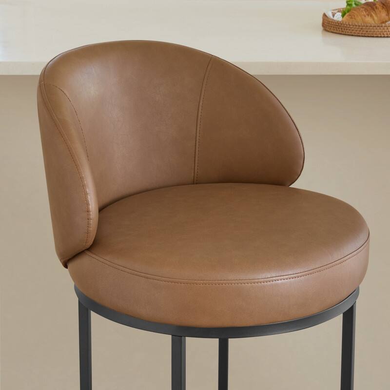 Spruce & Spring Chloe Upholstered Swivel Counter Bar Stool with Metal Frame and Arched Back