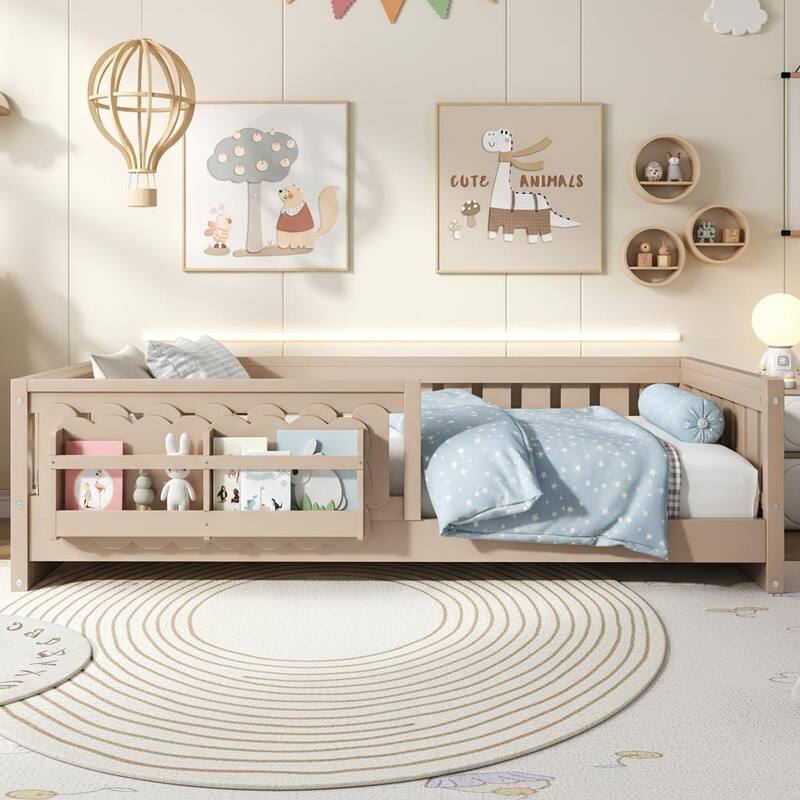 Wood Platform Bed with Guardrails and Built-In Bookshelves by Harper&Bright Designs