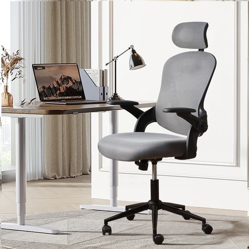 HOOOWOOO Ergonomic Adjustable Office Chair Mesh Swivel Task Chair with Flexible Arms - Grey