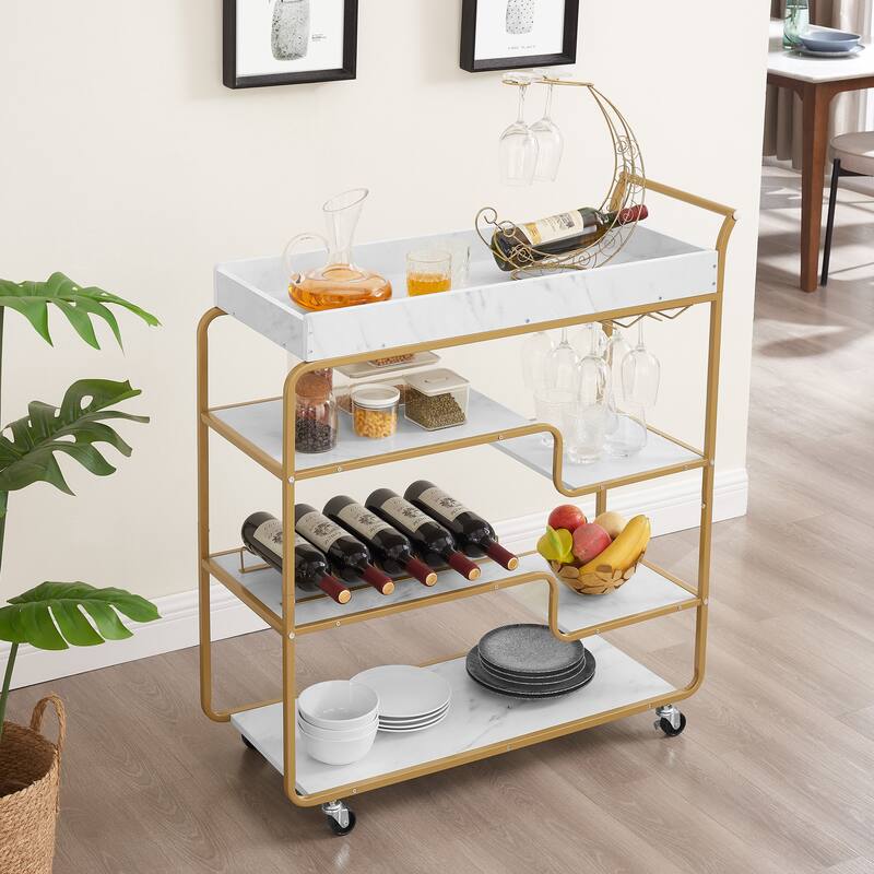 6-Tier Bar Cart, Slide Bar Serving Cart,Wine Cart,Beverage Cart with Wine Rack and Glass Holder,Rolling Drink Trolley