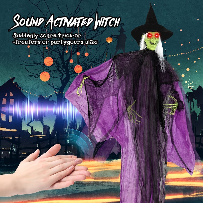 7.2 FT Sound-Activated Halloween Witch with Lighted Eyes and Moving Arms