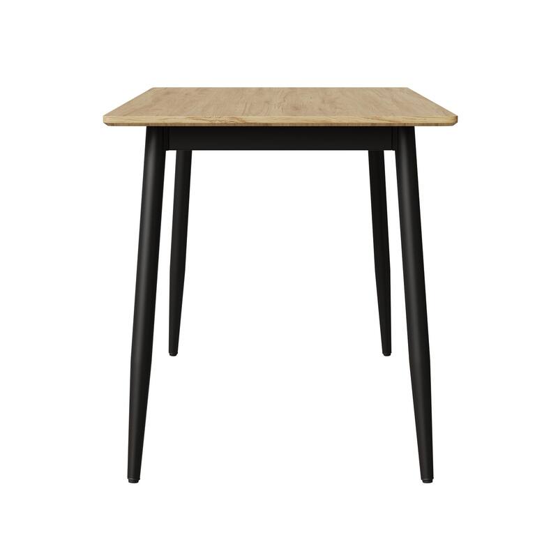 Stylish Dining Table Set for 4-6 People, 5-Piece Modern Wood Grain Table and Velvet Plush Chairs with Black Metal Legs