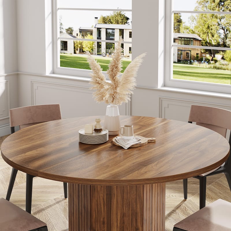 Small Industrial Round Kitchen Dining Table with Pedestal for 4