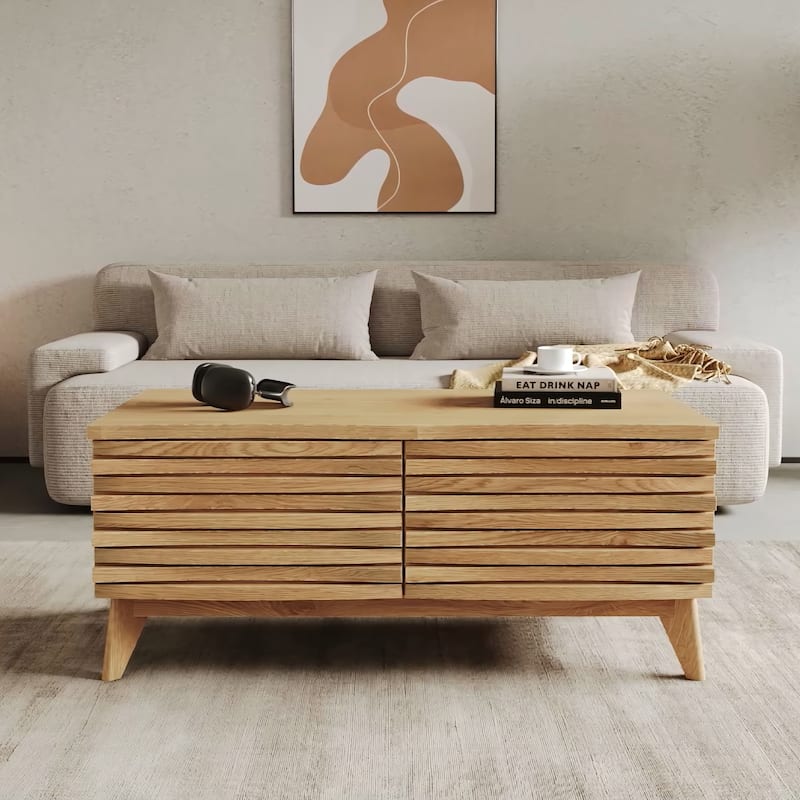 Studio London Zappa 2 Drawer Oak Wooden Coffee Table with Storage - Oak - Wood