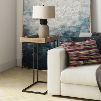 WYNDENHALL Matty SOLID MANGO WOOD & Metal 12" Wide Rectangle Industrial C Side Table - 18.1"W x 11.8" D x 25.2" H