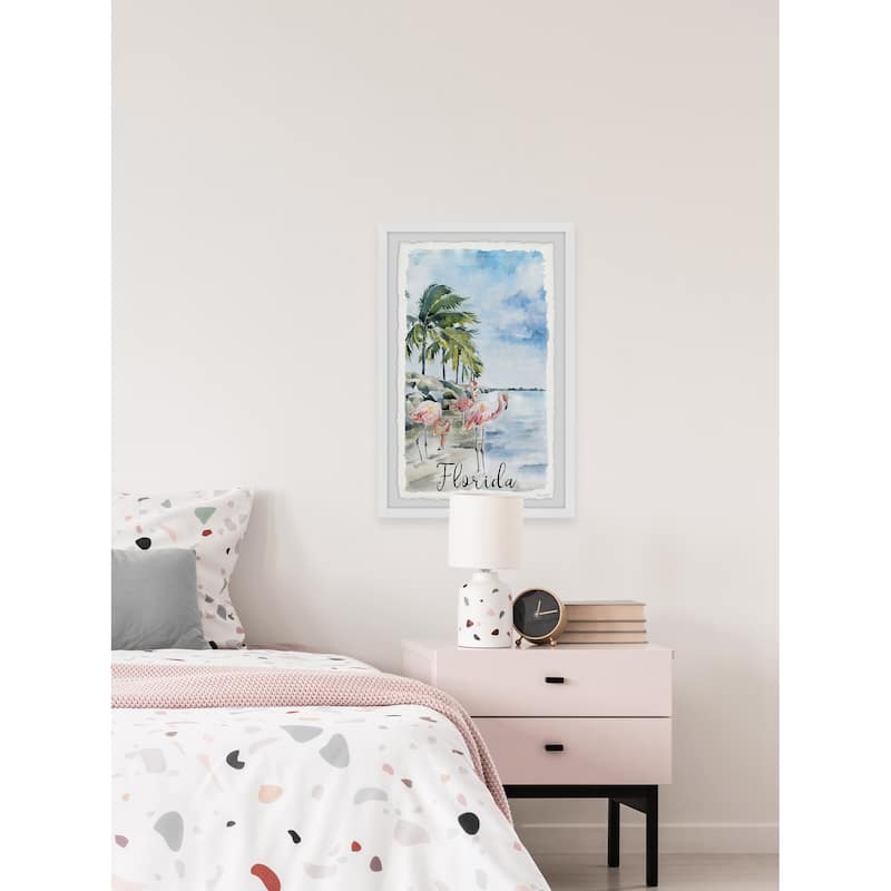 'Walk With the Flamingos' Framed Painting Print
