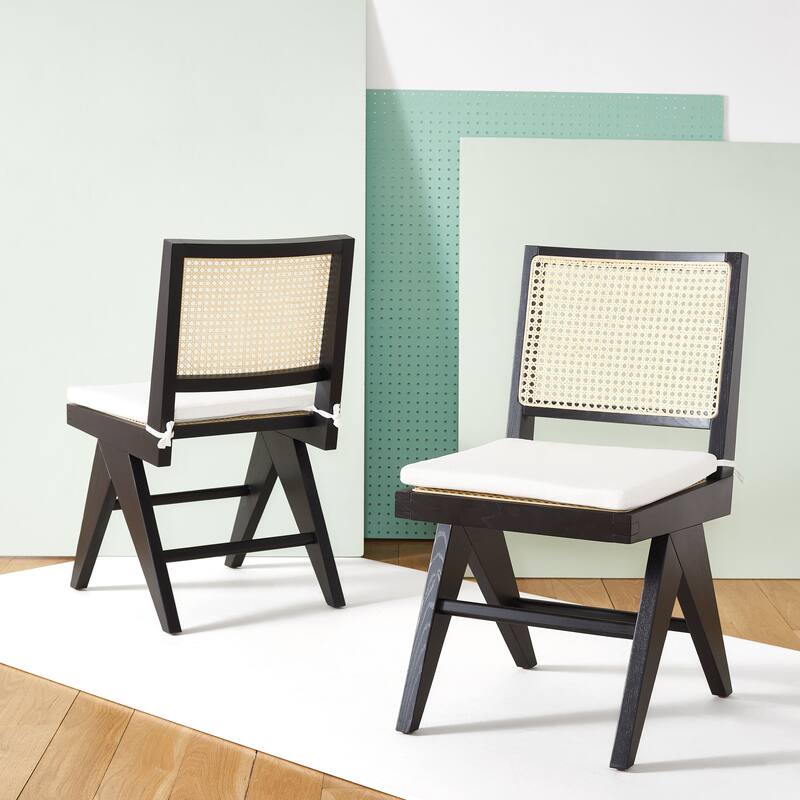 SAFAVIEH Couture Edda Rattan Dining Chair (Set of 2) - 18 In W x 20 In D x 34 In H - 18Wx20Dx34H - Black/Natural
