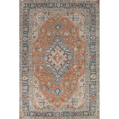 Orange Geometric Tabriz Persian Area Rug Hand-Knotted Wool Carpet - 6'3"x 9'6"