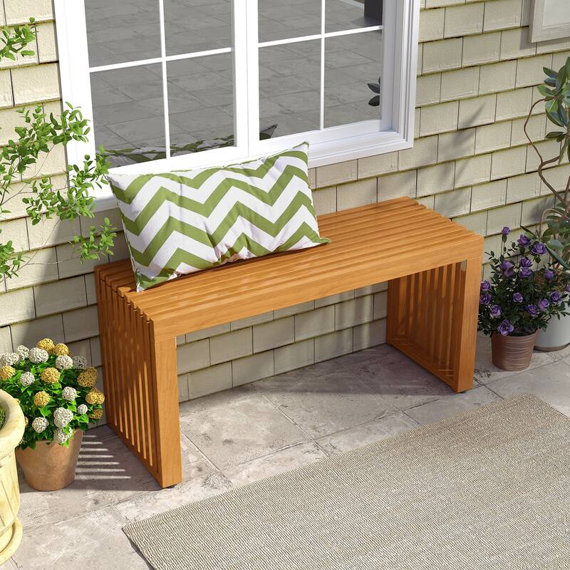 Gymax 2 PCS 36 Inch Patio Bench All-Slat Acacia Wood Loveseat for 2
