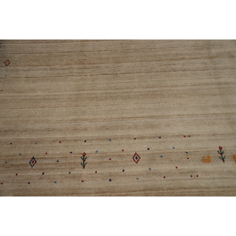 Hand Knotted Oriental Viscose Silk Carpet Tribal Animal Pictorial Beige & Ivories Gabbeh Area Rug - 9' 10'' X 9' 10''