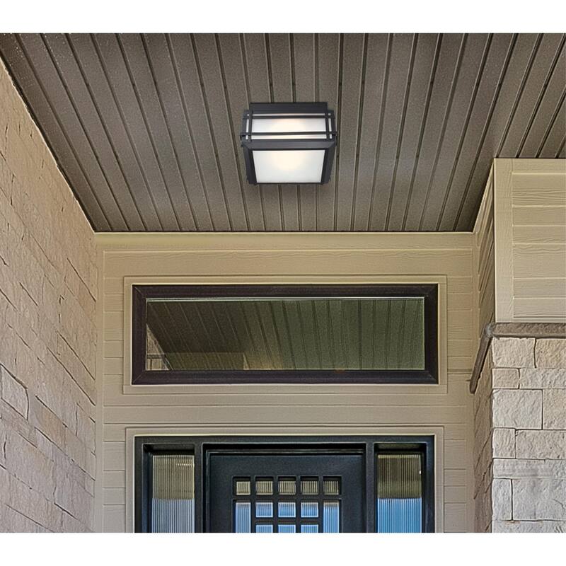 Westinghouse Lighting Devyn 12 Inch, Two Light Outdoor Flush Mount Ceiling Fixture, Textured Black Finish, Frosted Seeded Glass