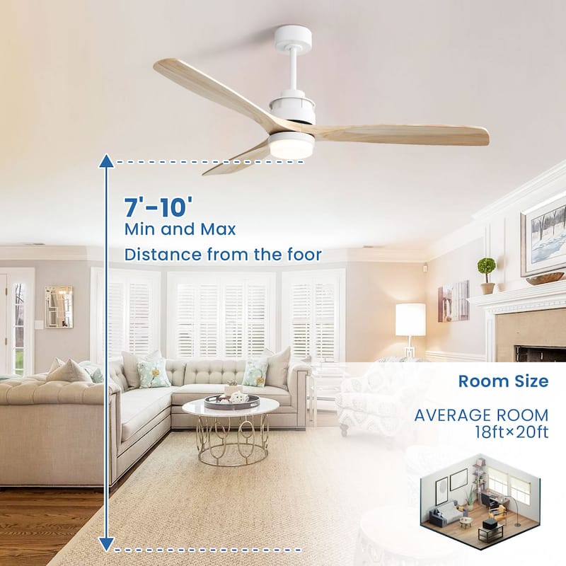 50 Inch / 60 Inch Wood Ceiling Fan with Lights and Remote Control Airflow Fan For Bedroom