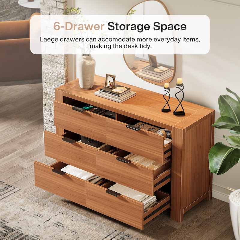 55-Inch Chest of Drawers, Wooden 6-Drawer Dresser Closet Storage Organizer