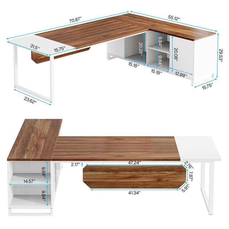 70.8" Executive Desk with 55" File Cabinet, Modern L Shaped Computer Desk with Storage Shelves and Cabinet